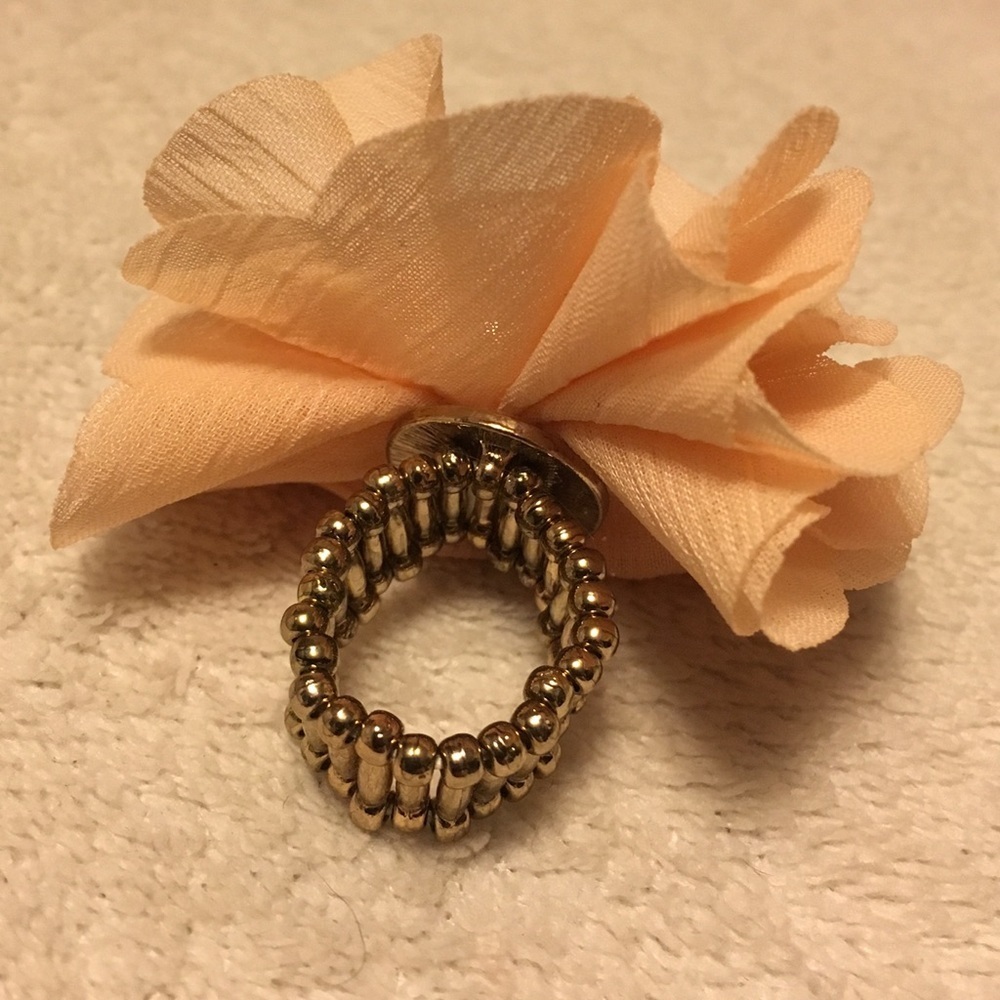 Pink Peach Floral Statement Ring Adjustable Romantic Flower Ring Pearl Accents - Picture 3 of 4